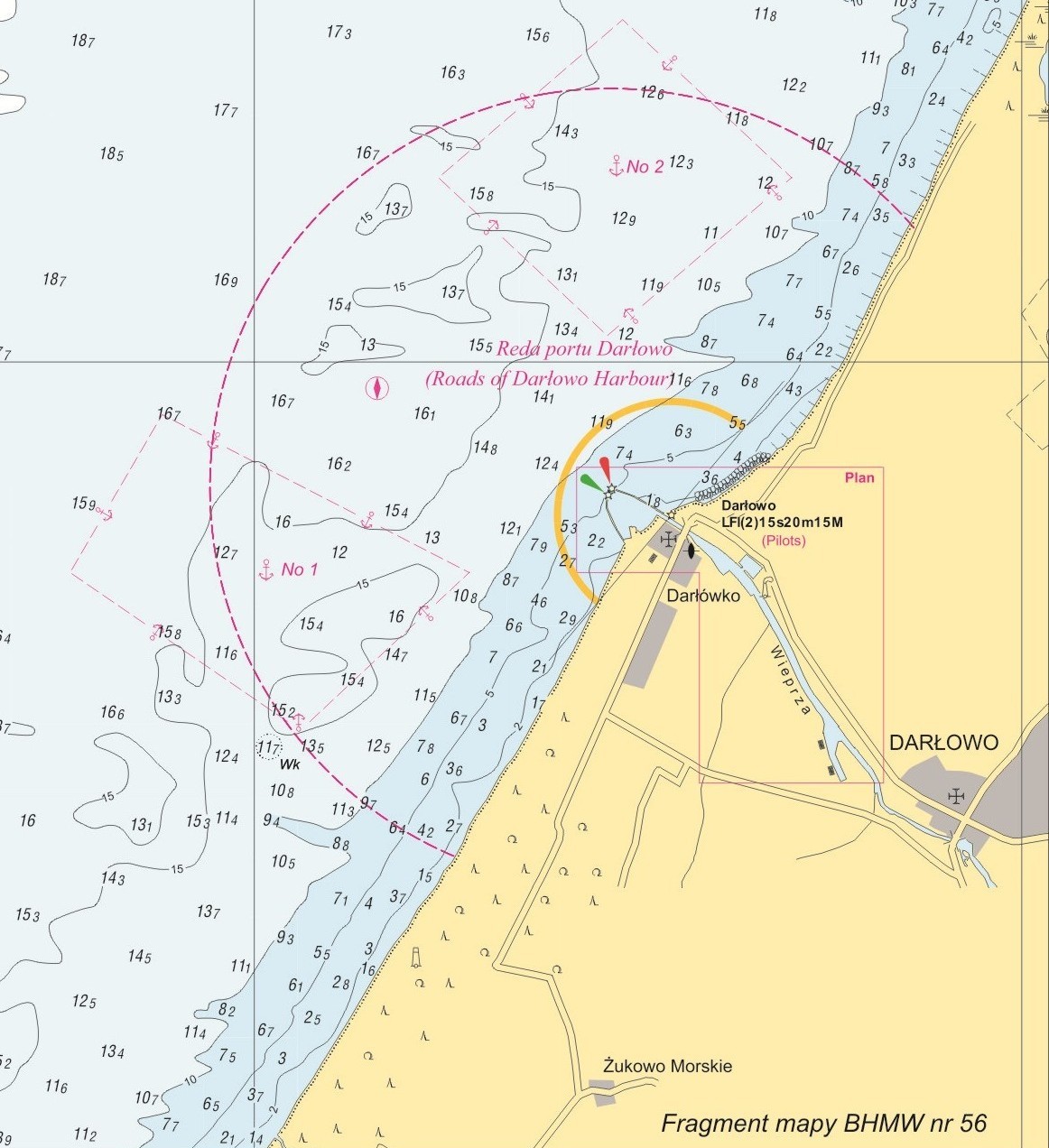 Podejście do Darłówka - mapa morska