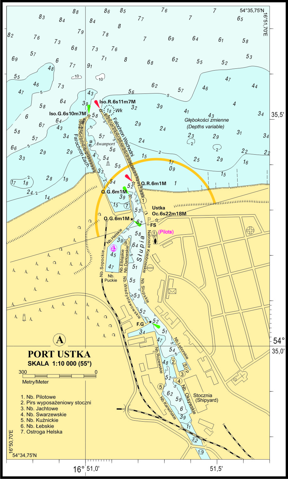 Podejście do portu w Ustce - mapa morska
