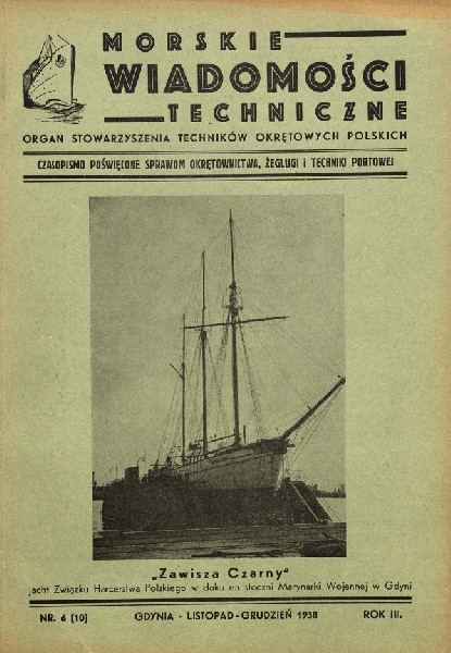 [t]Okładka wydania czasopisma „Morskie Wiadomości Techniczne” z listopada/ grudnia 1938 roku wydanego jako dwumiesięcznik [/t] [s][/s]